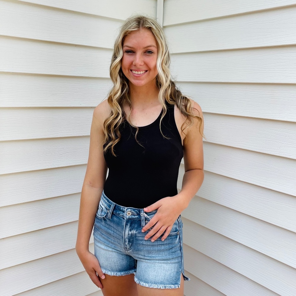 Black razorback bodysuit